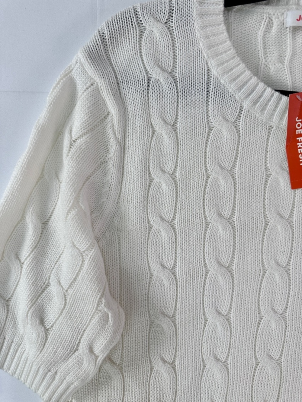 Joe Fresh Cream Cable Knit Short Sleeve Sweater Top Cotton NWT Size L - Picture 2 of 6